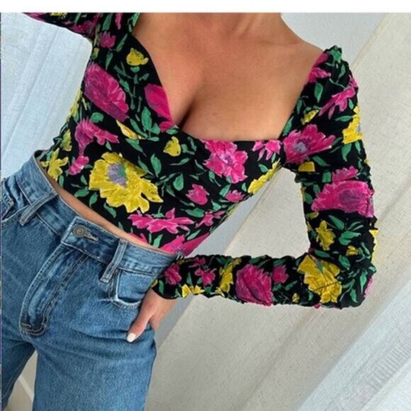 Zara Floral Crop Top Size XS - Picture 4 of 8